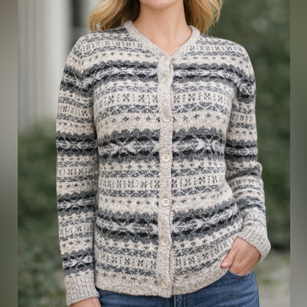 III State wool blend Fair Isle cardigan sweater | Scandinavian knit S